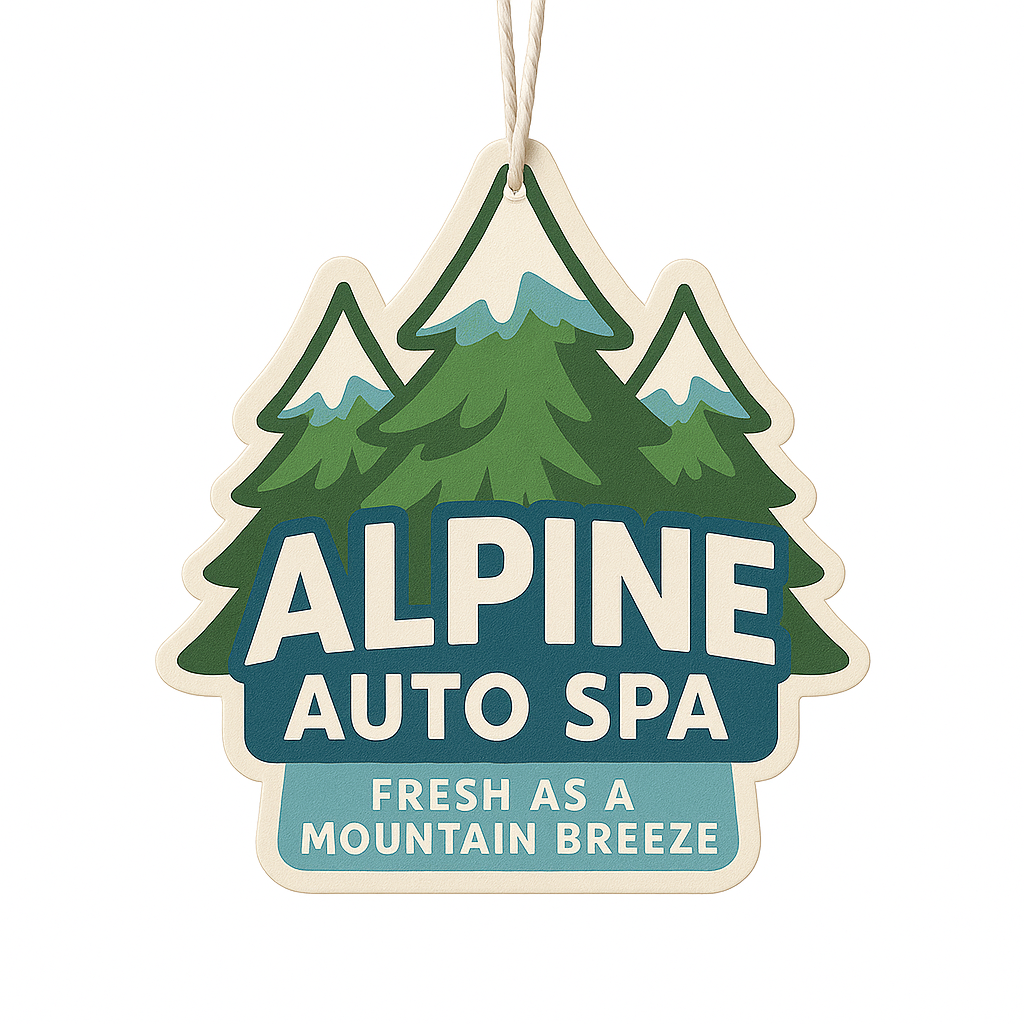 Branded car wash air freshener design sample