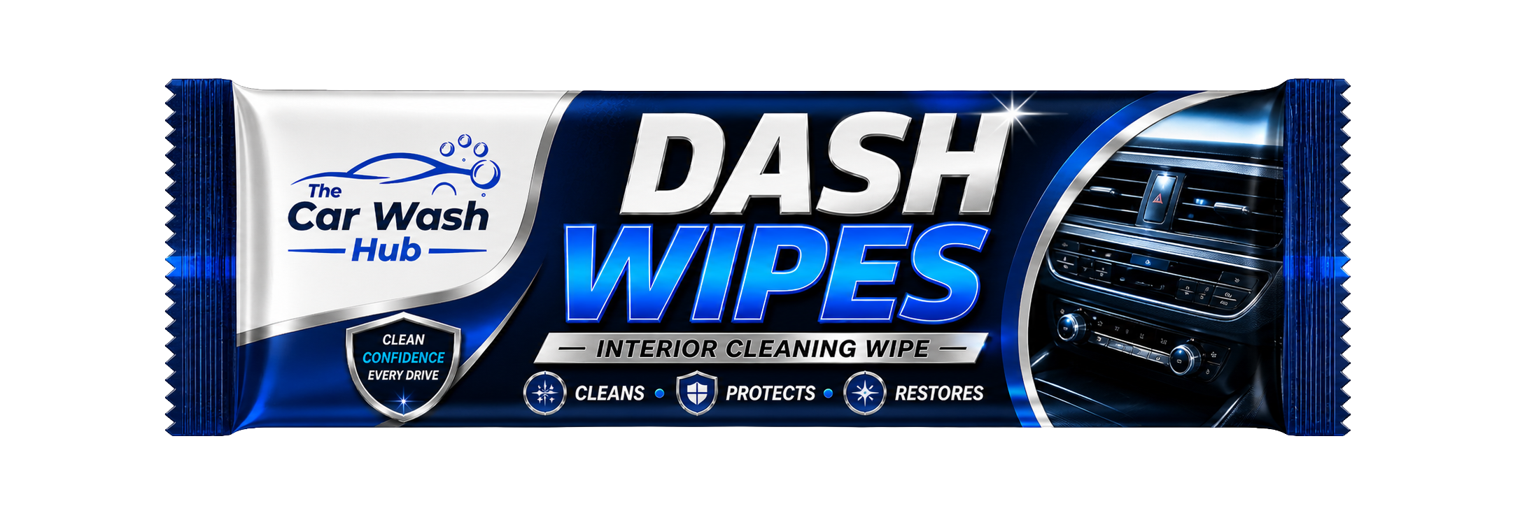 Custom branded slim dash wipe sachet for car washes